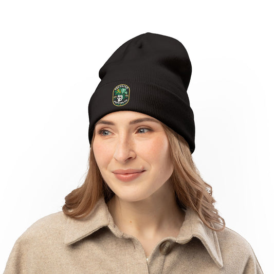 Embroidered Skull & Monstera Knit Beanie — Embroidered