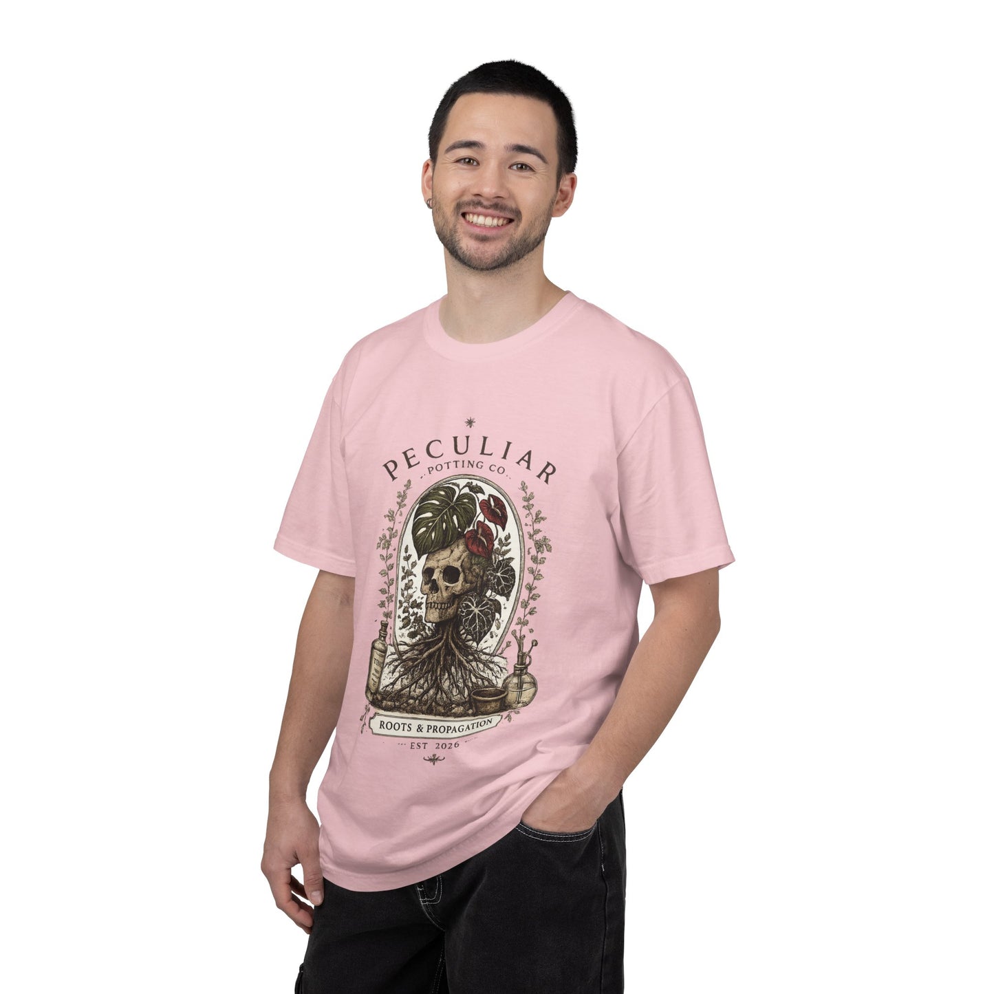 Peculiar Potting Co. 'Roots and Propagation' T-Shirt — Botanical Skull Tee