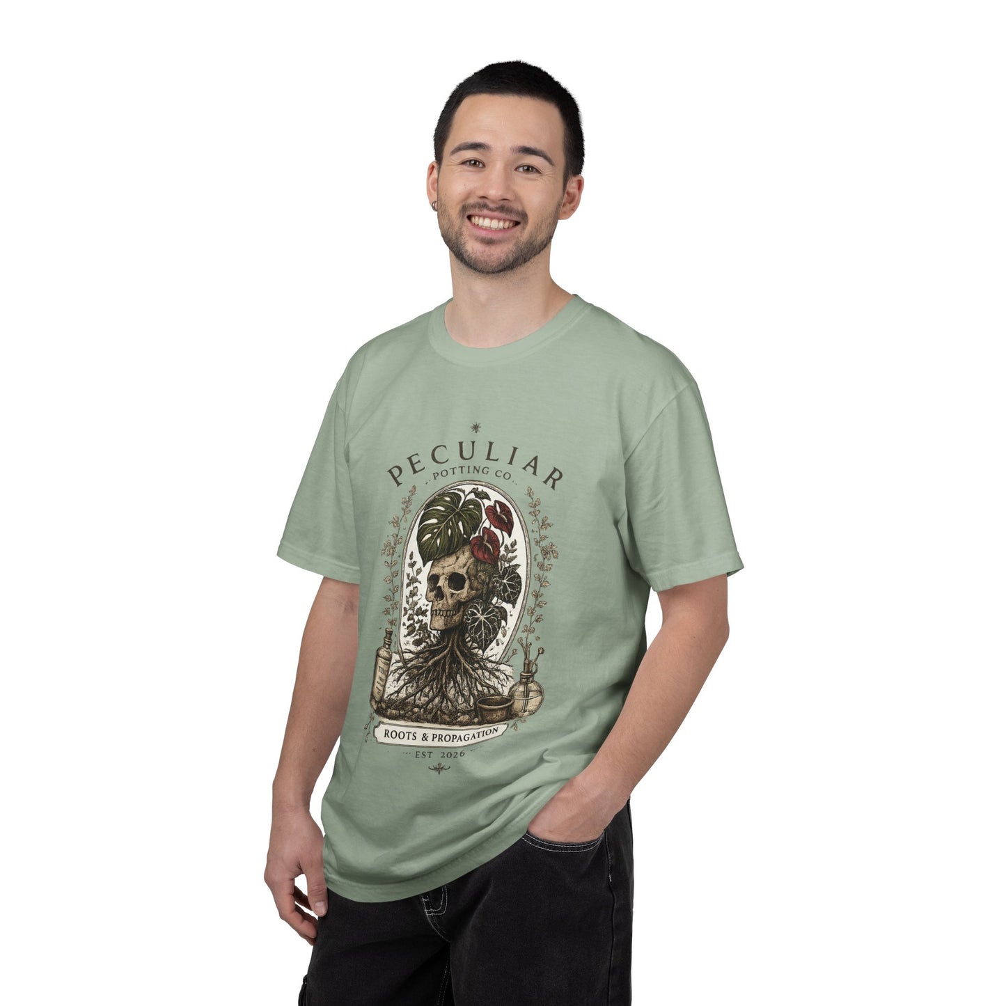 Peculiar Potting Co. 'Roots and Propagation' T-Shirt — Botanical Skull Tee