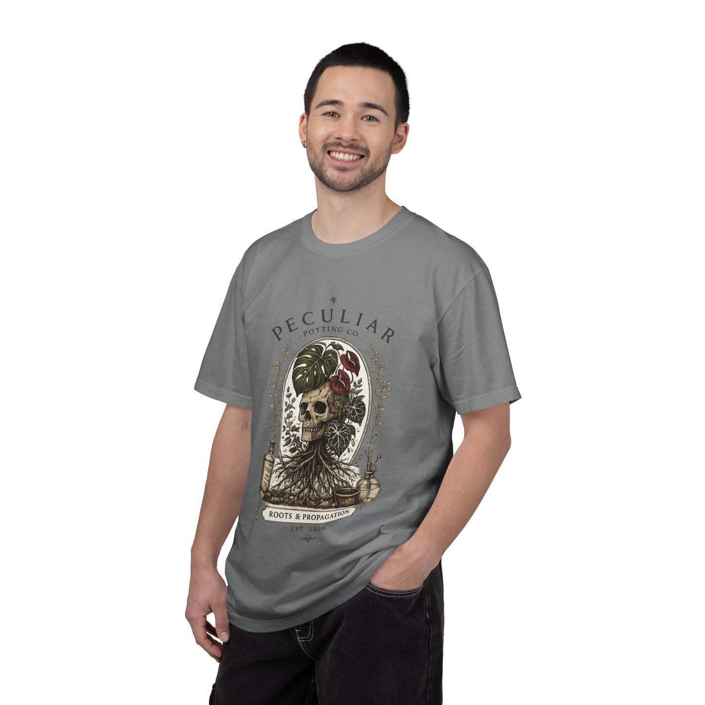 Peculiar Potting Co. 'Roots and Propagation' T-Shirt — Botanical Skull Tee