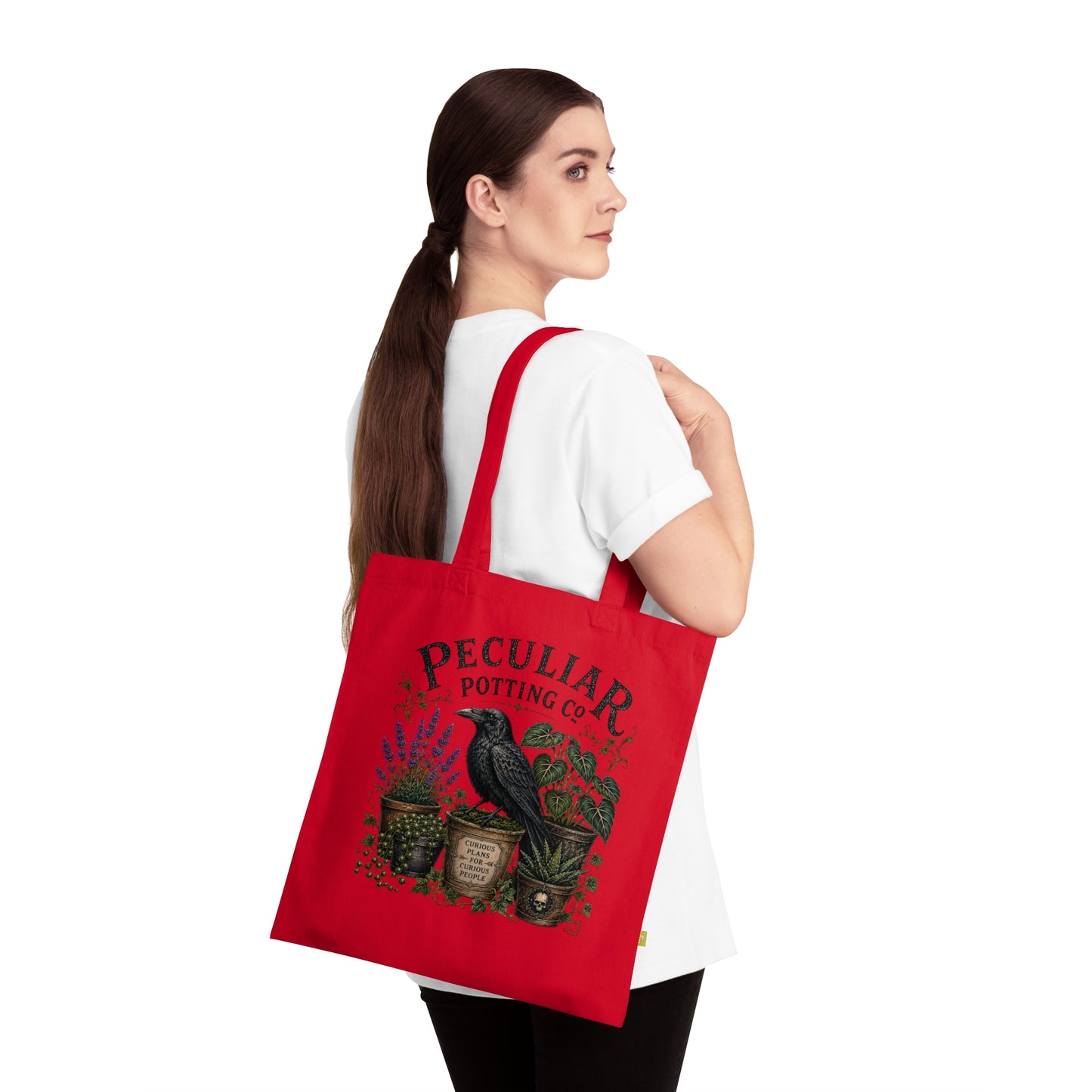 Tote Bag — "Peculiar Potting Co." Raven & Potted Plants Organic Cotton Tote