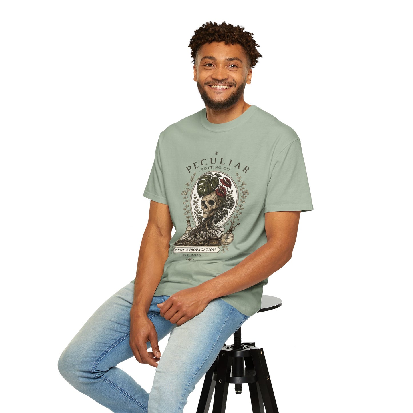 Peculiar Potting Co. 'Roots and Propagation' T-Shirt — Botanical Skull Tee