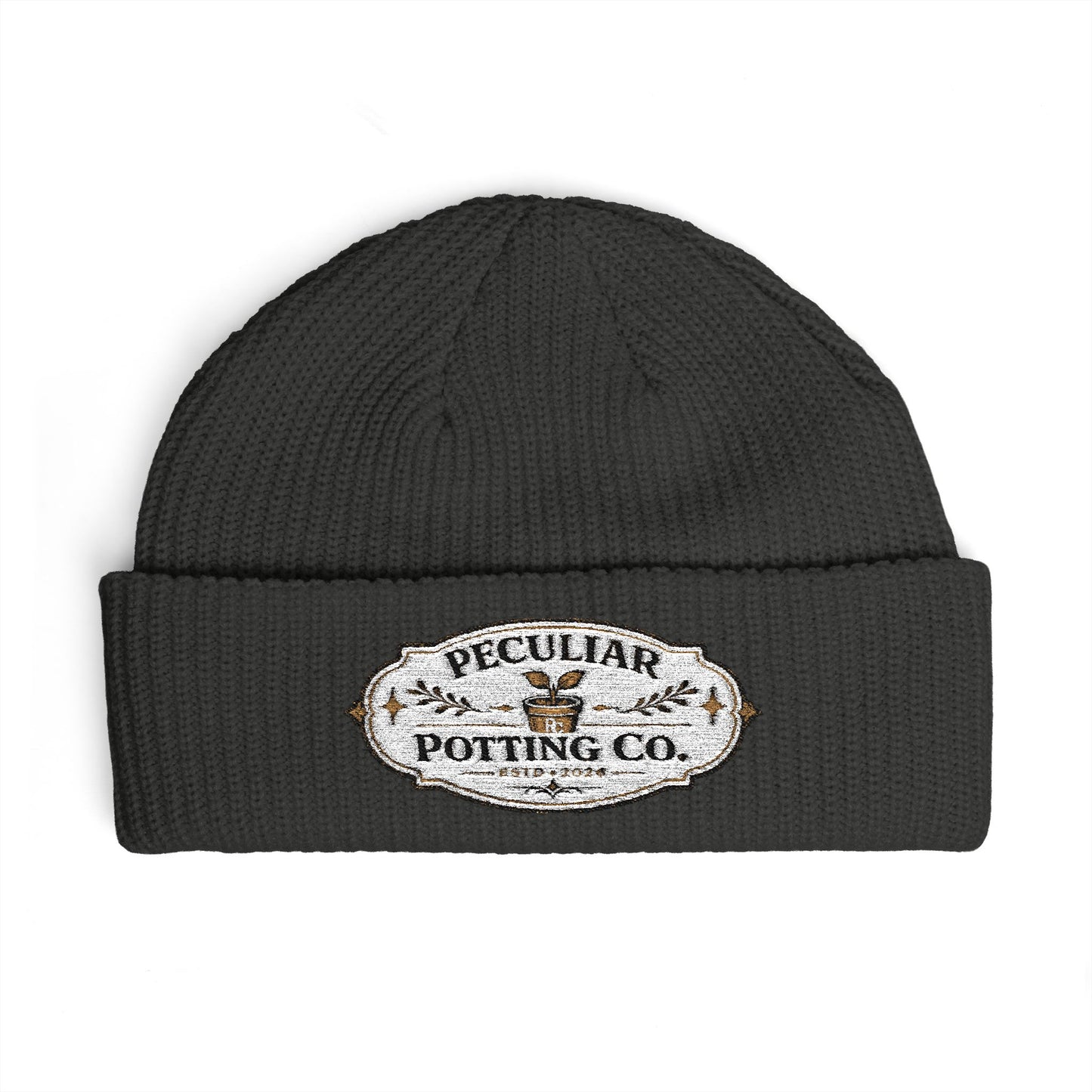 Cuff Beanie - Vintage 'Peculiar Potting Co.' Logo Knit Hat