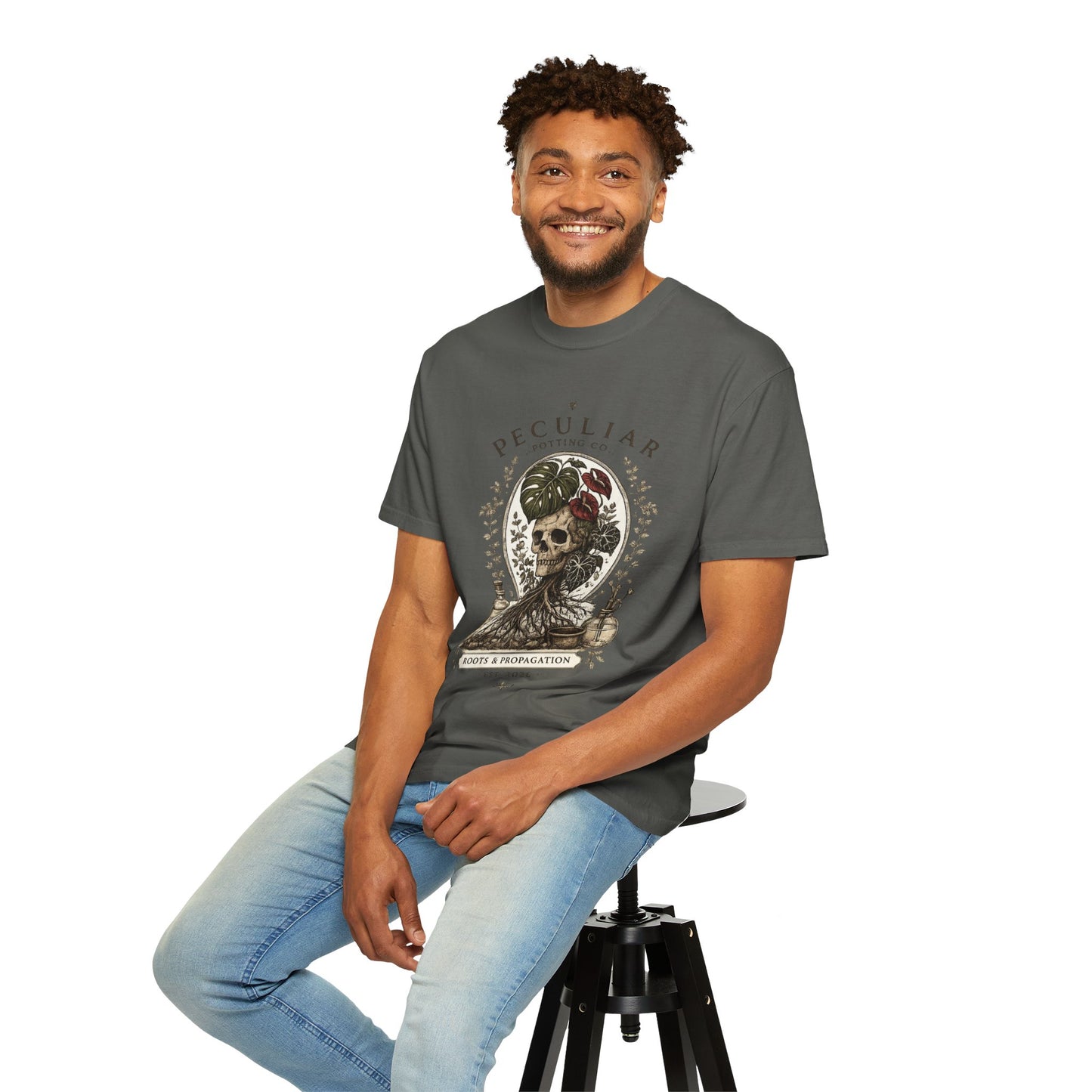 Peculiar Potting Co. 'Roots and Propagation' T-Shirt — Botanical Skull Tee