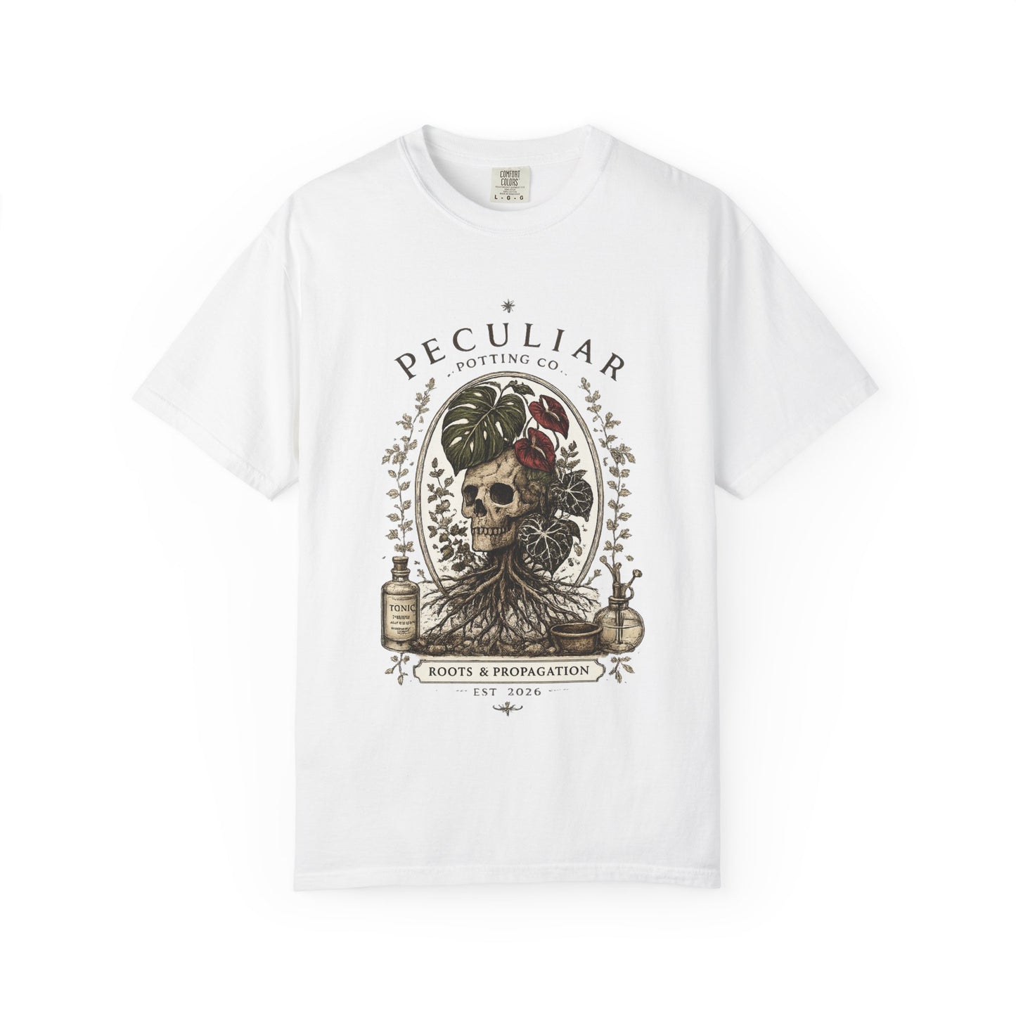 Peculiar Potting Co. 'Roots and Propagation' T-Shirt — Botanical Skull Tee