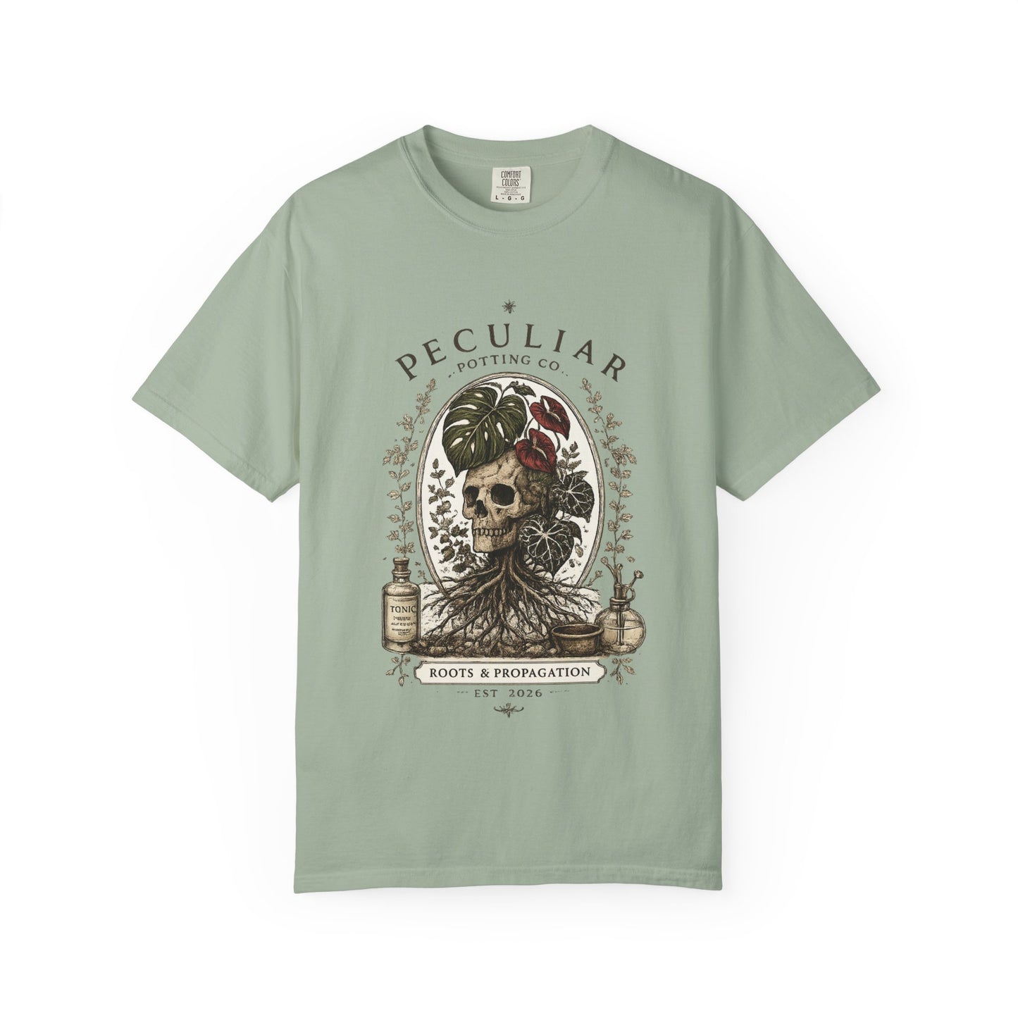 Peculiar Potting Co. 'Roots and Propagation' T-Shirt — Botanical Skull Tee