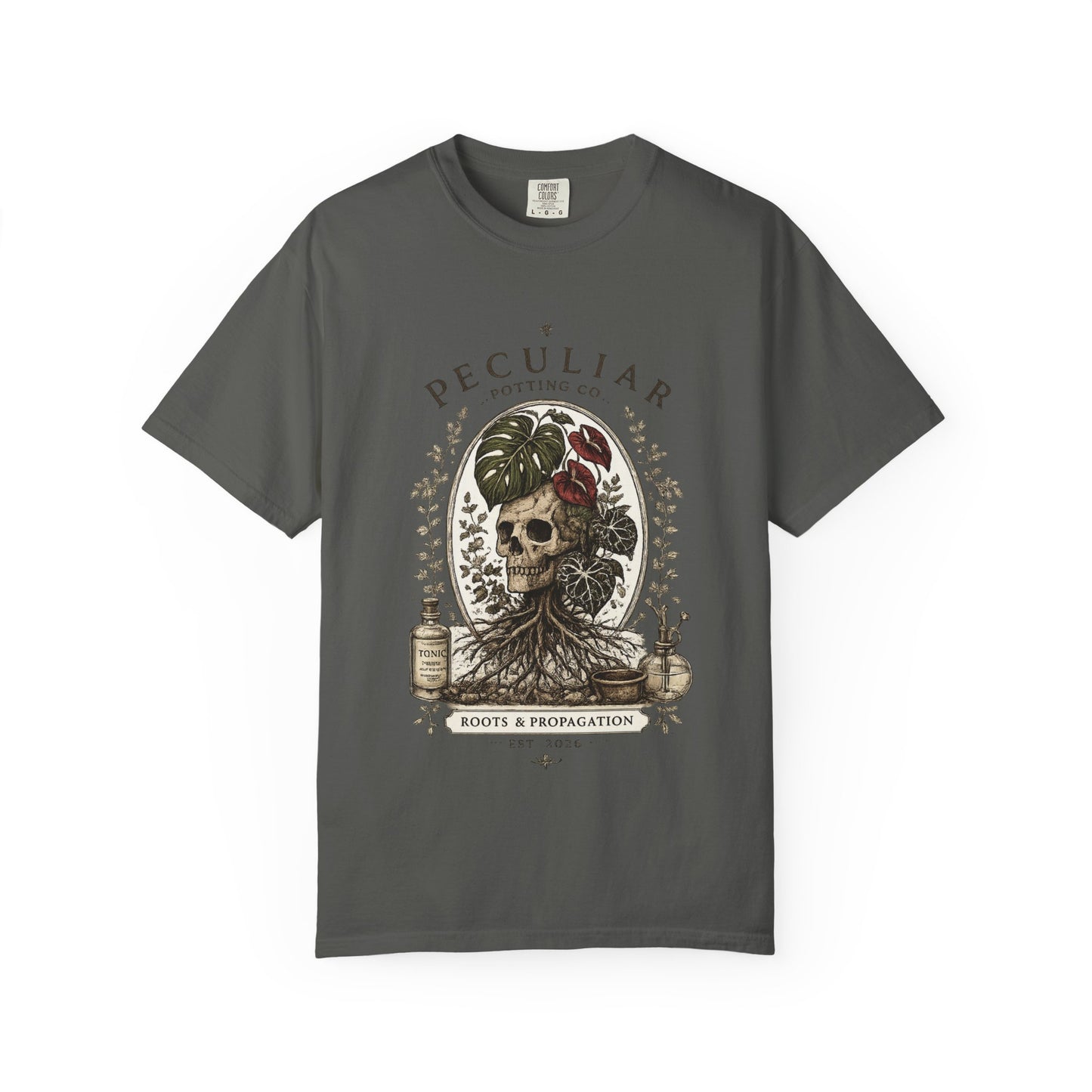 Peculiar Potting Co. 'Roots and Propagation' T-Shirt — Botanical Skull Tee