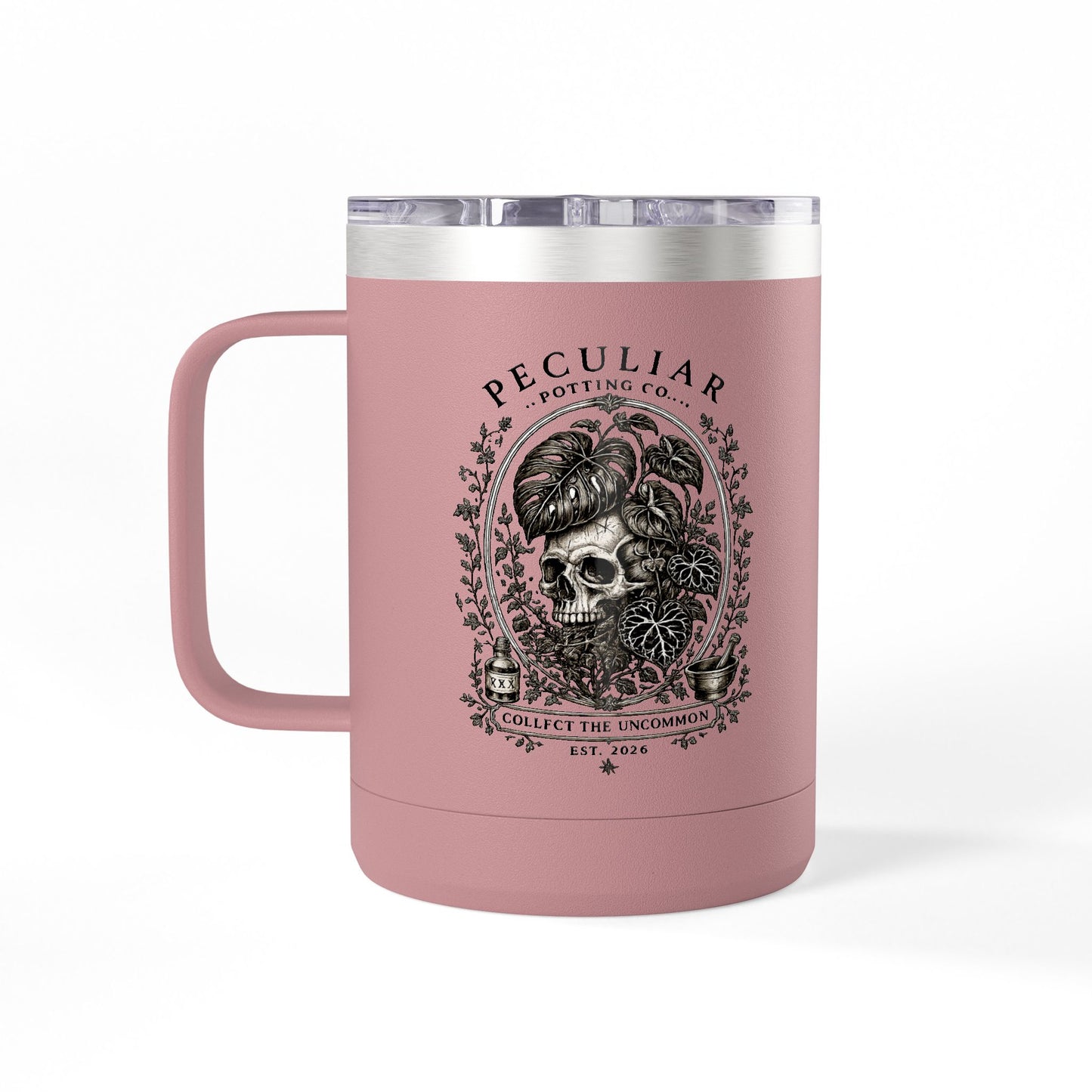 Peculiar Botanica Skull 15oz Travel Mug Tumbler