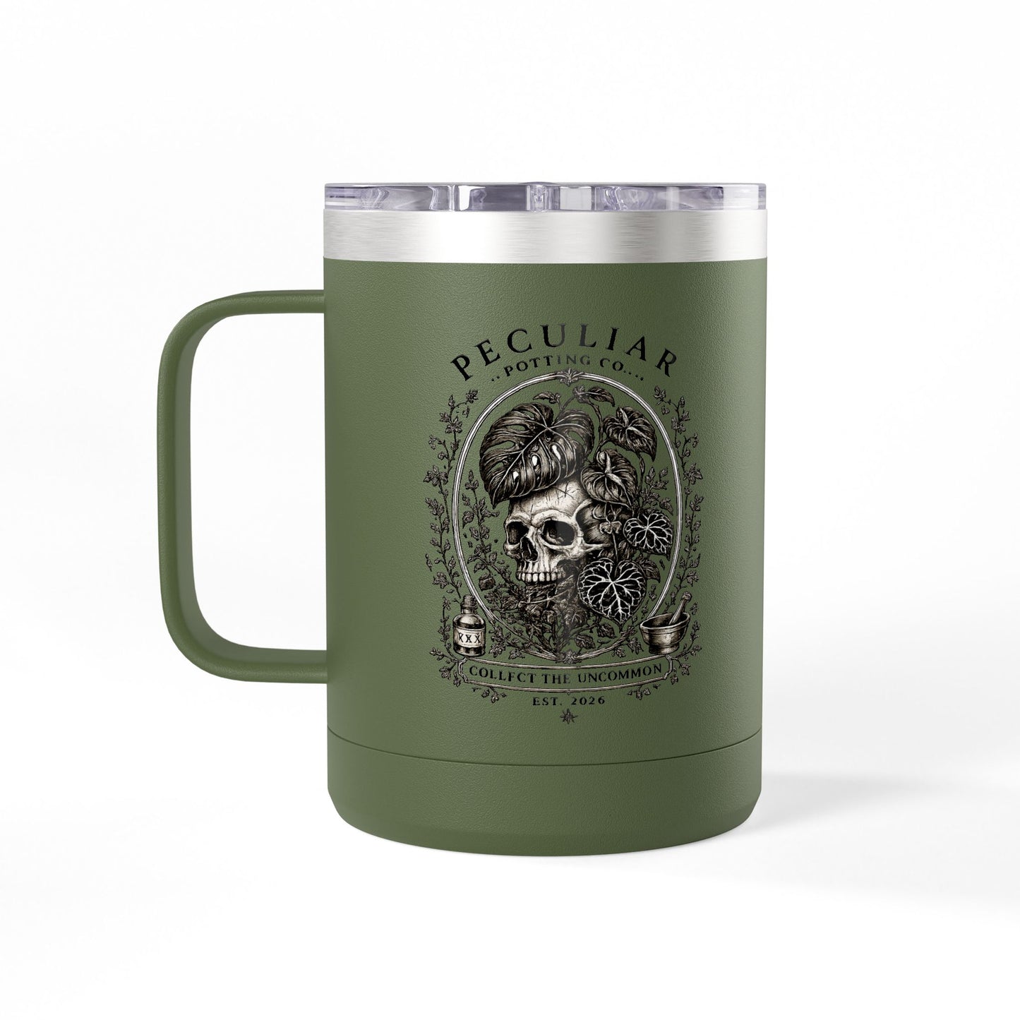 Peculiar Botanica Skull 15oz Travel Mug Tumbler