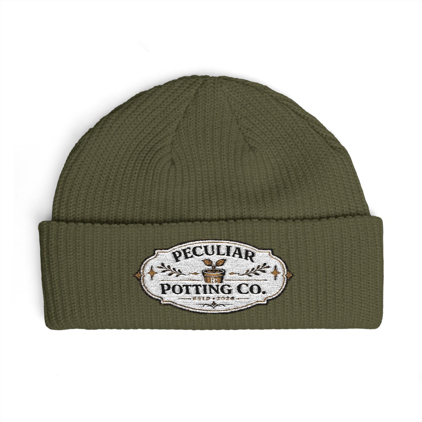 Cuff Beanie - Vintage 'Peculiar Potting Co.' Logo Knit Hat