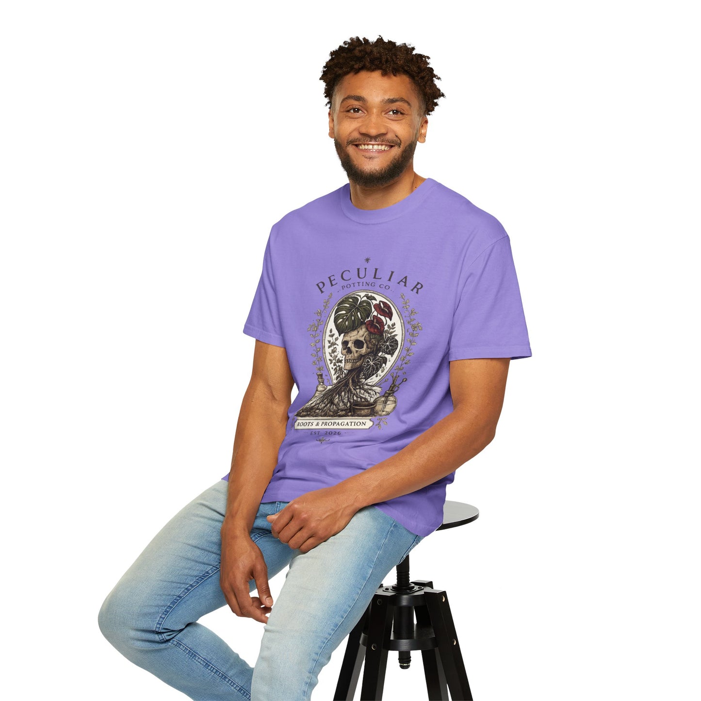 Peculiar Potting Co. 'Roots and Propagation' T-Shirt — Botanical Skull Tee