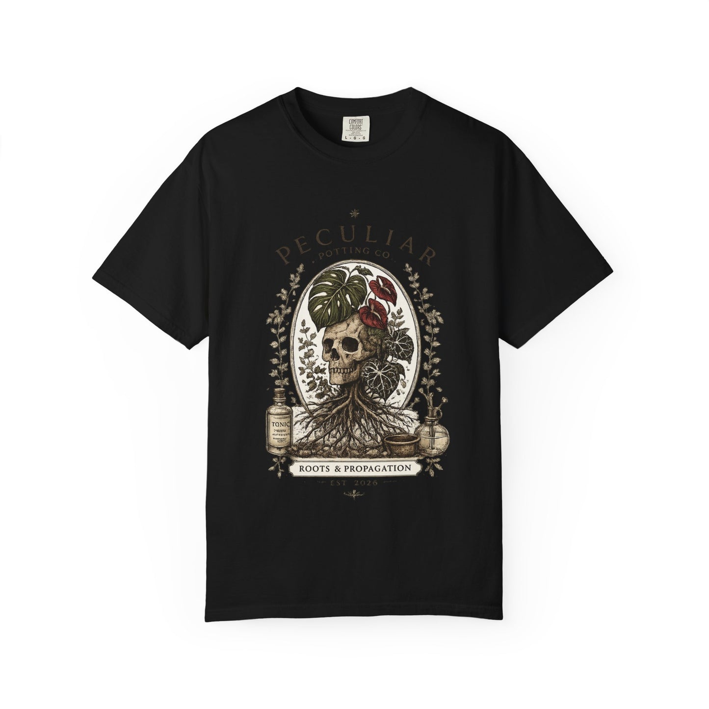 Peculiar Potting Co. 'Roots and Propagation' T-Shirt — Botanical Skull Tee