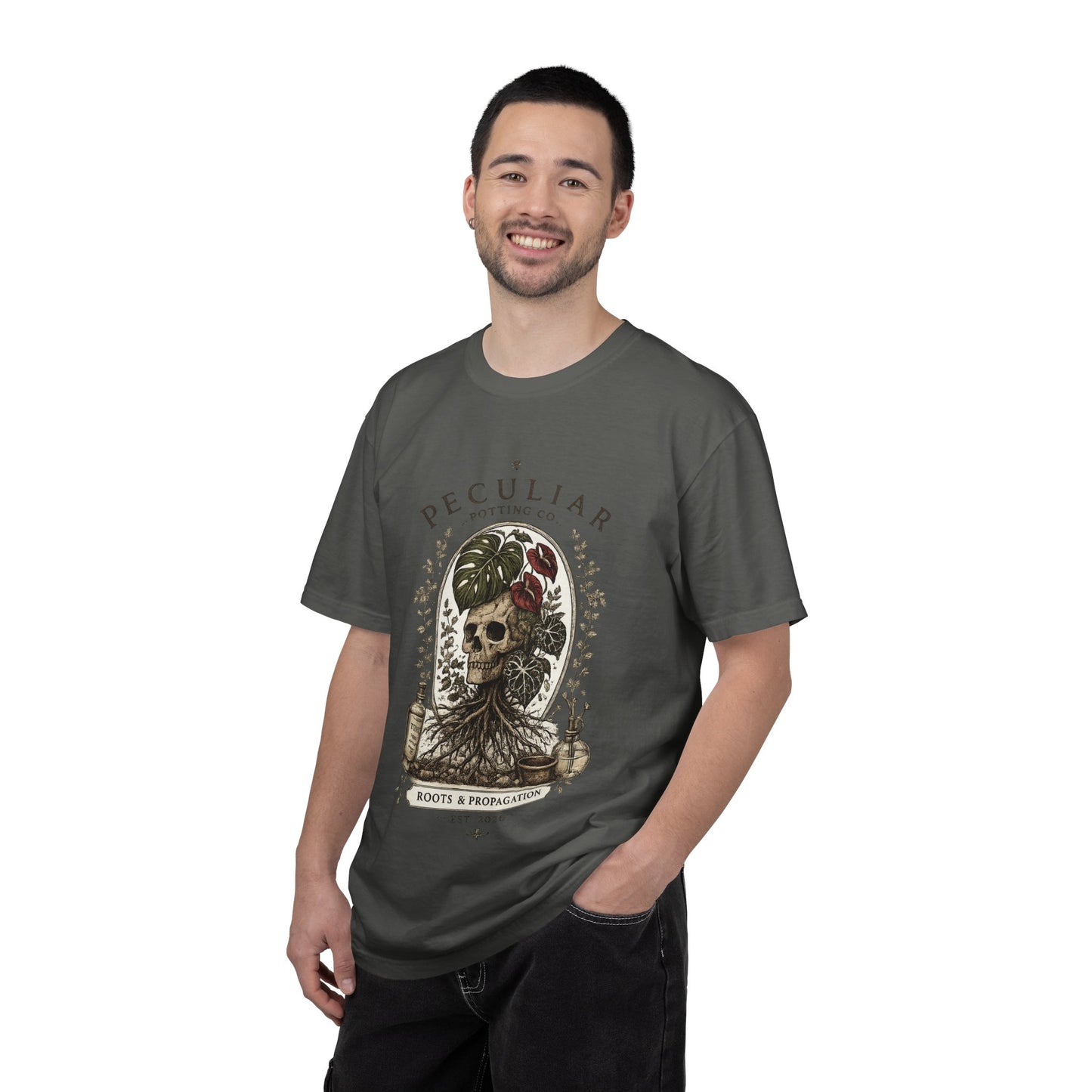 Peculiar Potting Co. 'Roots and Propagation' T-Shirt — Botanical Skull Tee