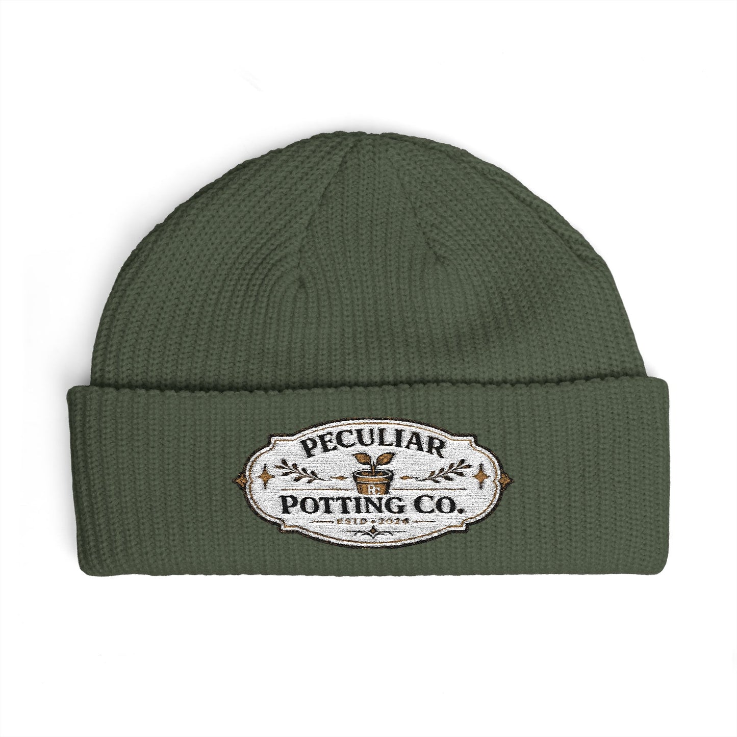 Cuff Beanie - Vintage 'Peculiar Potting Co.' Logo Knit Hat