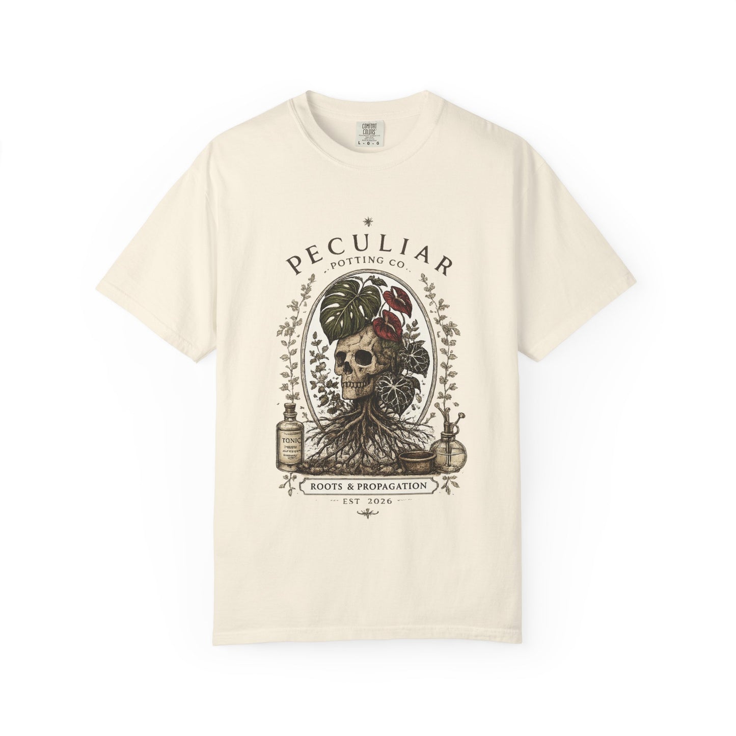 Peculiar Potting Co. 'Roots and Propagation' T-Shirt — Botanical Skull Tee