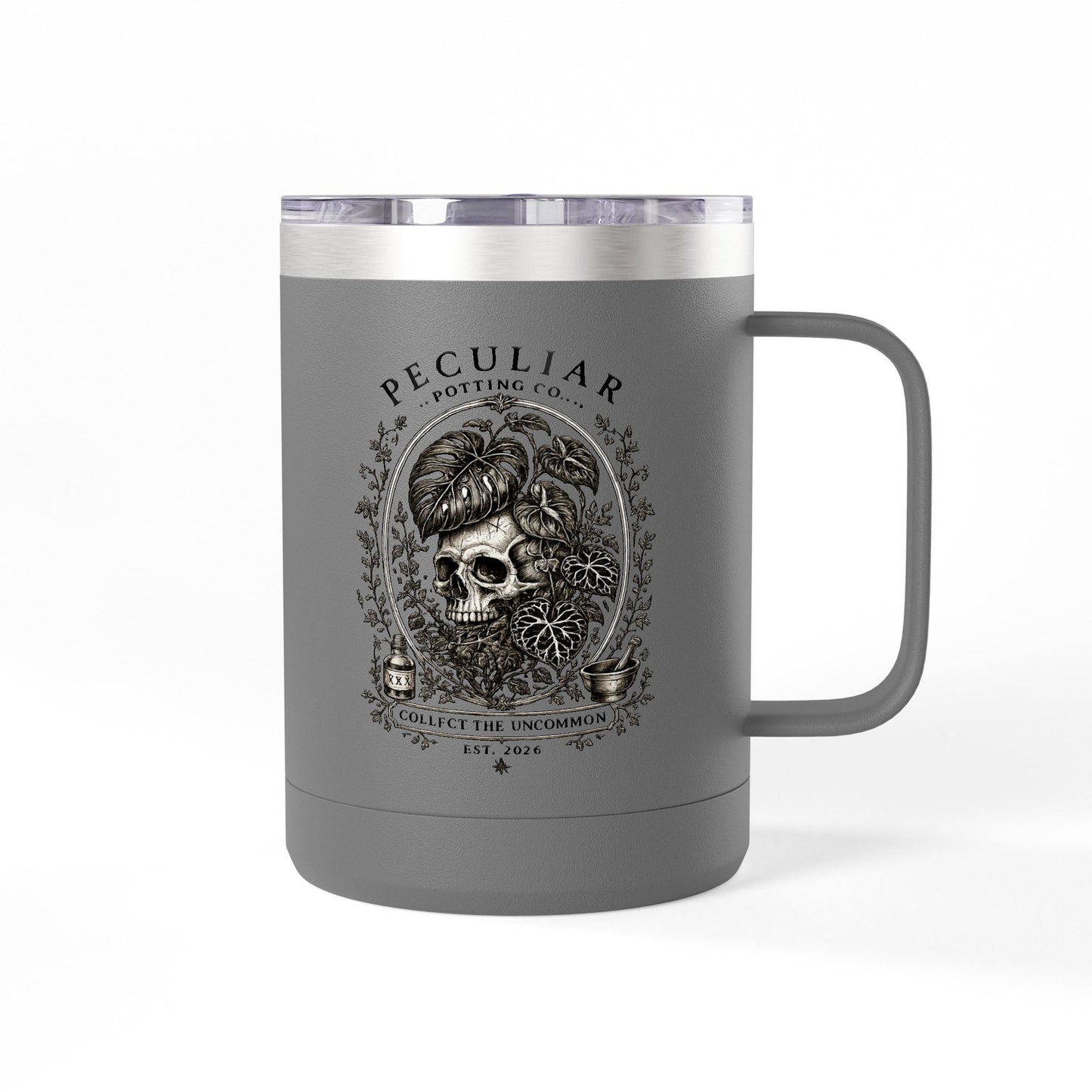 Peculiar Botanica Skull 15oz Travel Mug Tumbler