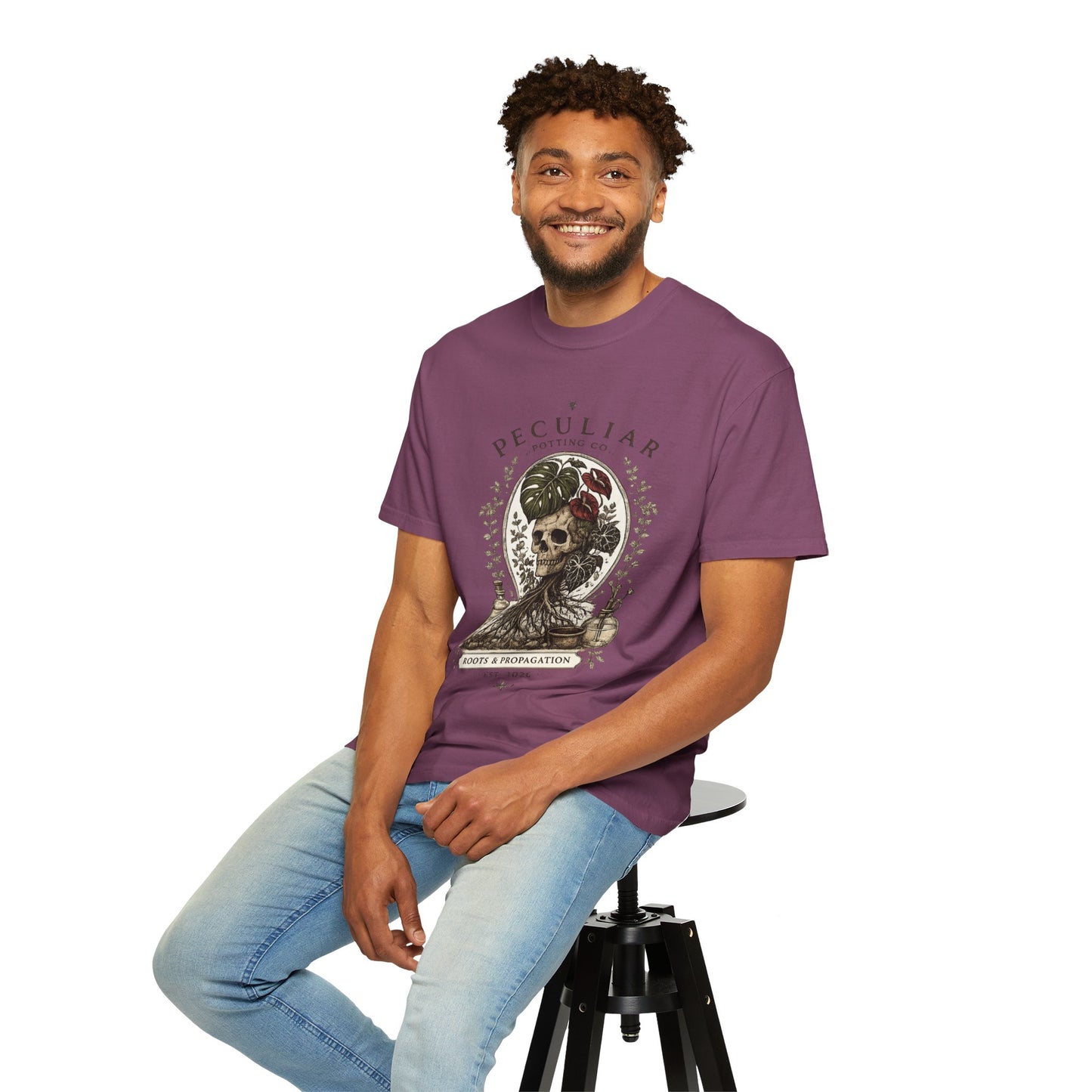 Peculiar Potting Co. 'Roots and Propagation' T-Shirt — Botanical Skull Tee