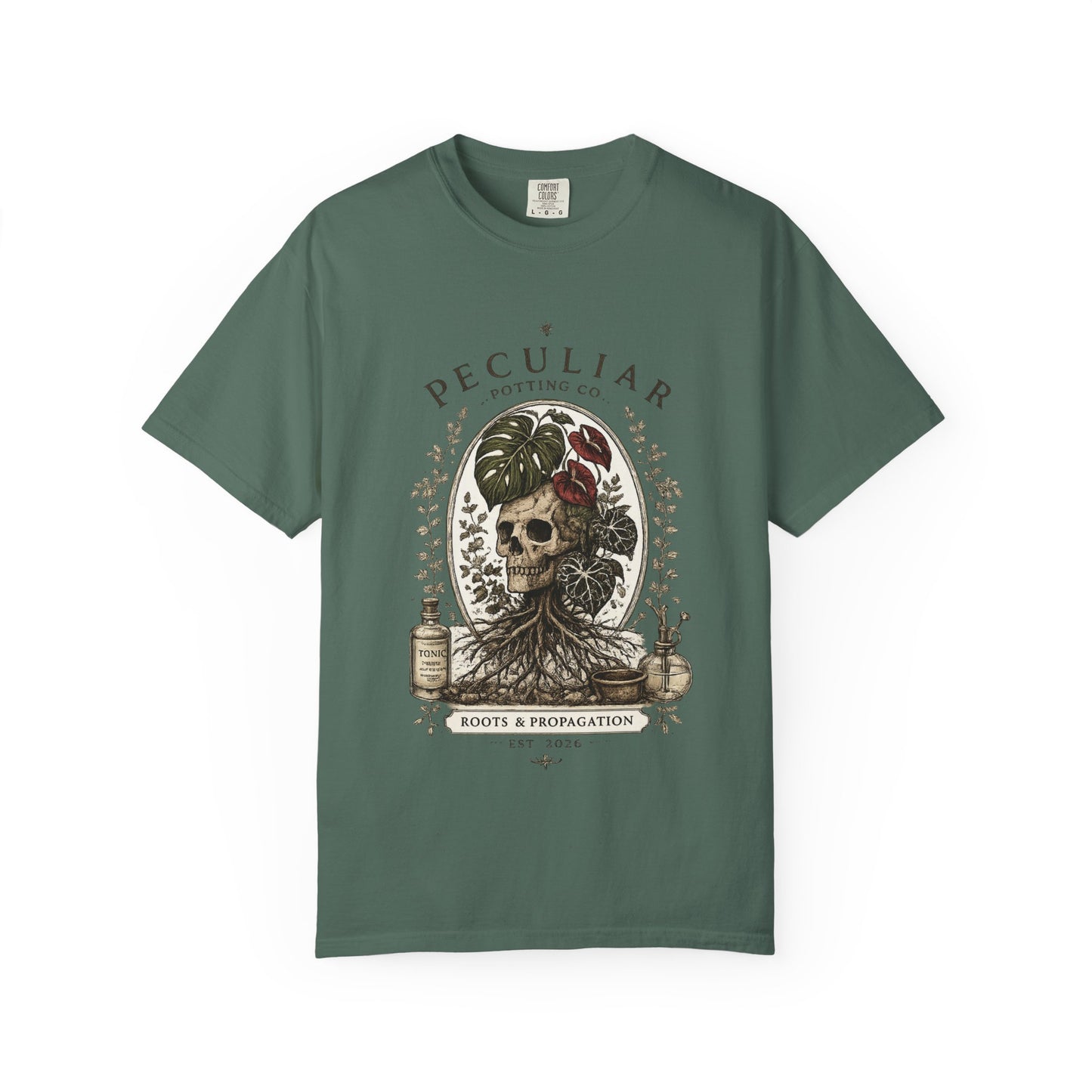 Peculiar Potting Co. 'Roots and Propagation' T-Shirt — Botanical Skull Tee