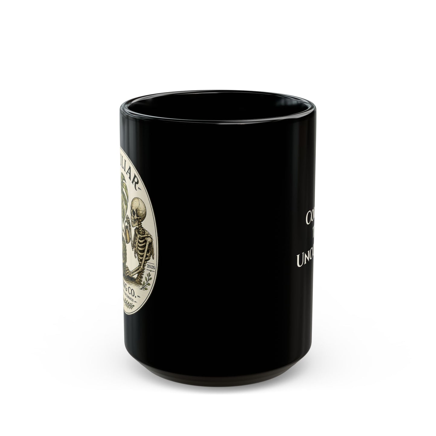 Collect the Uncommon Black Mug – Monstera Skeleton Coffee Cup (11oz, 15oz)