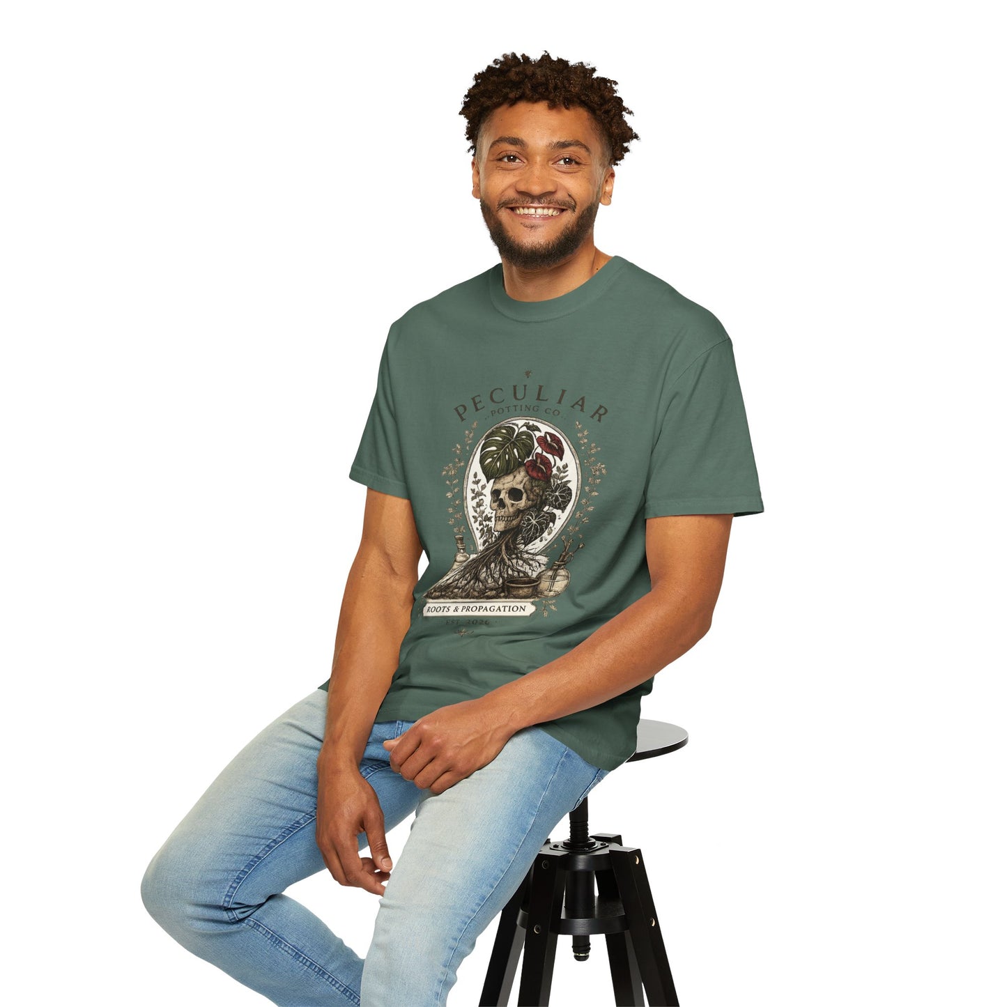 Peculiar Potting Co. 'Roots and Propagation' T-Shirt — Botanical Skull Tee