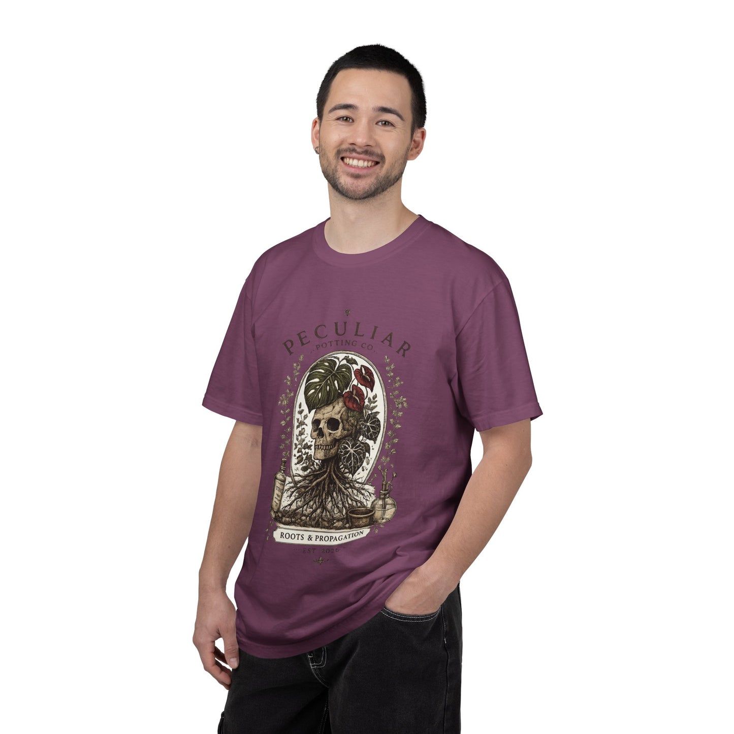 Peculiar Potting Co. 'Roots and Propagation' T-Shirt — Botanical Skull Tee
