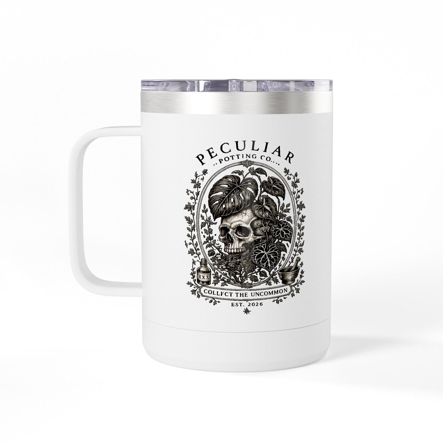 Peculiar Botanica Skull 15oz Travel Mug Tumbler
