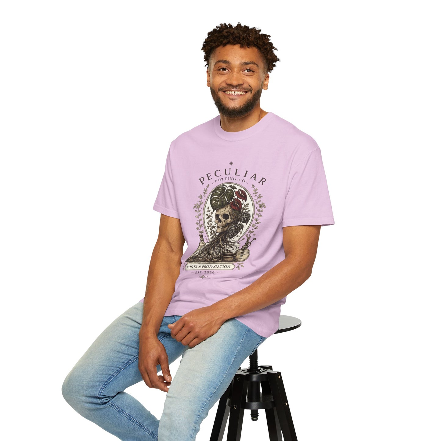 Peculiar Potting Co. 'Roots and Propagation' T-Shirt — Botanical Skull Tee