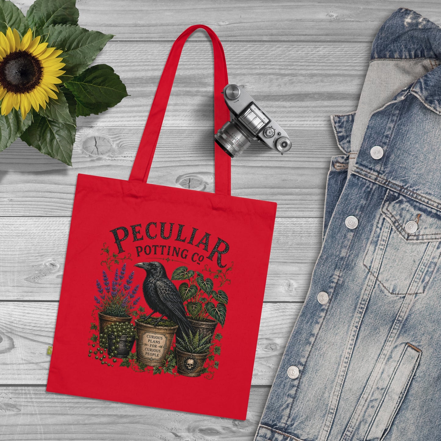 Tote Bag — "Peculiar Potting Co." Raven & Potted Plants Organic Cotton Tote