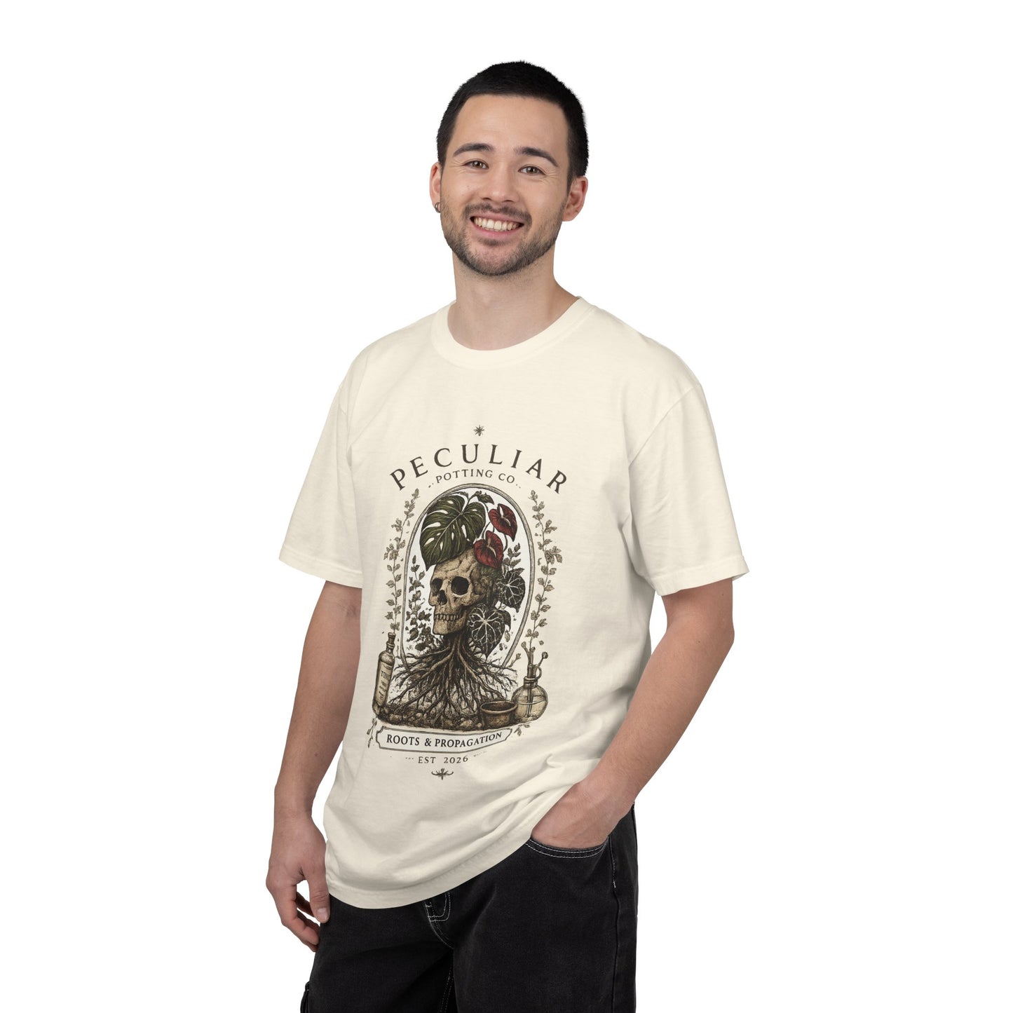 Peculiar Potting Co. 'Roots and Propagation' T-Shirt — Botanical Skull Tee