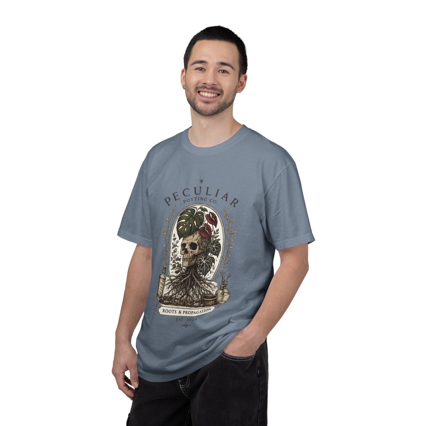 Peculiar Potting Co. 'Roots and Propagation' T-Shirt — Botanical Skull Tee