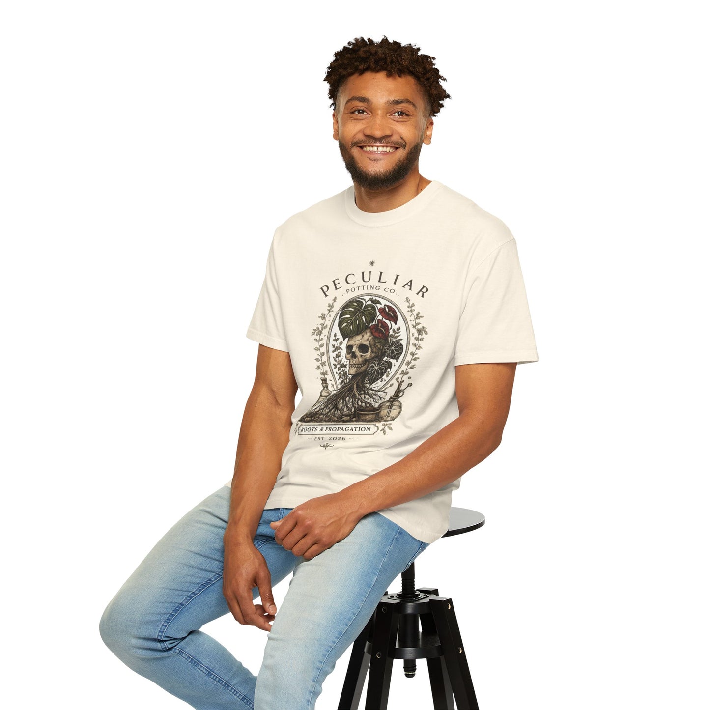 Peculiar Potting Co. 'Roots and Propagation' T-Shirt — Botanical Skull Tee
