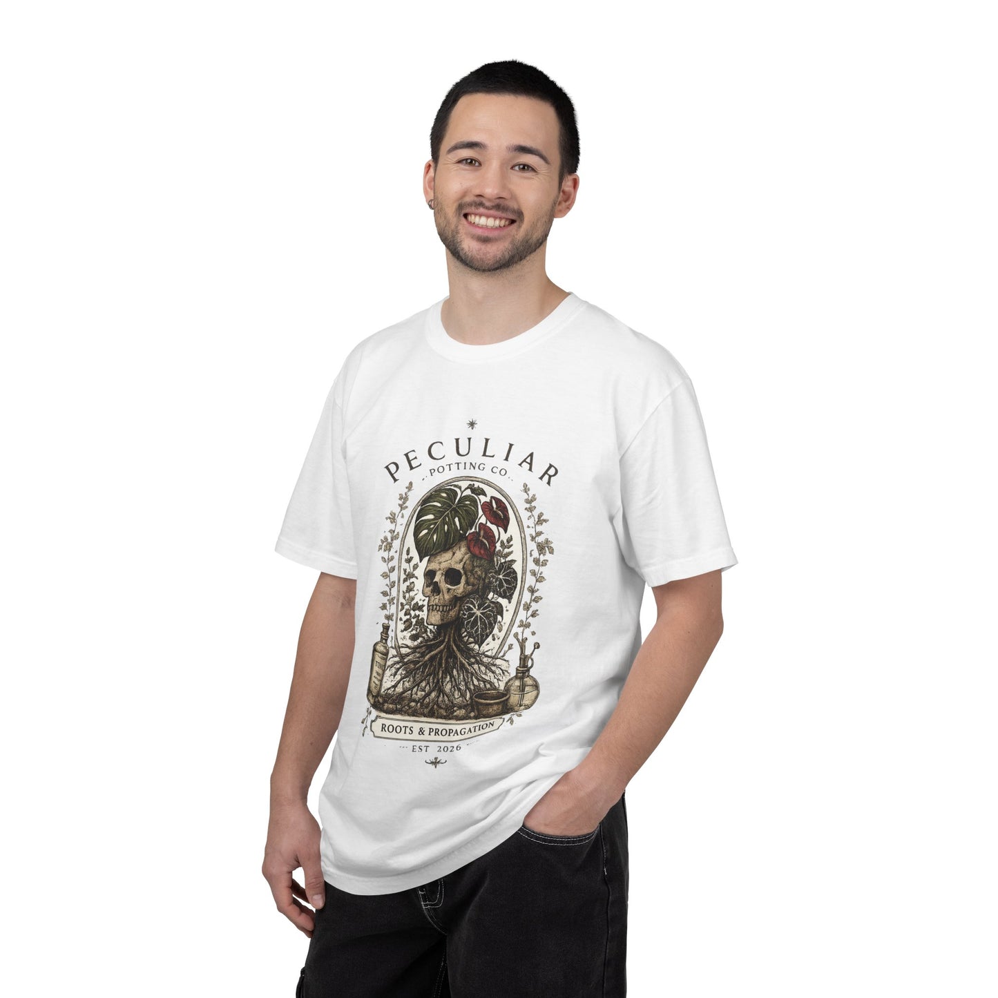 Peculiar Potting Co. 'Roots and Propagation' T-Shirt — Botanical Skull Tee