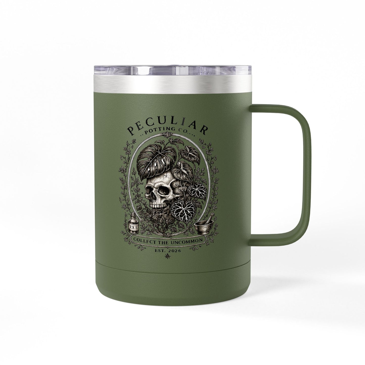 Peculiar Botanica Skull 15oz Travel Mug Tumbler