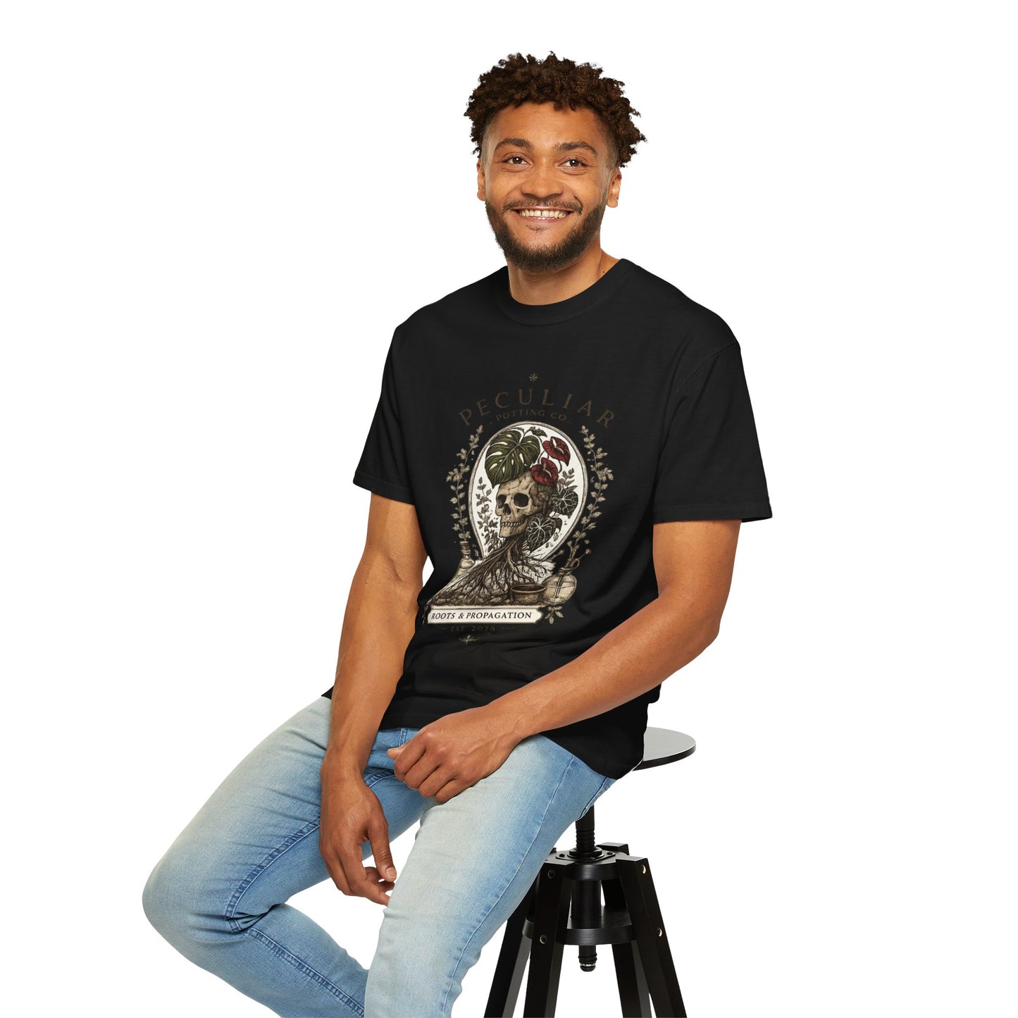 Peculiar Potting Co. 'Roots and Propagation' T-Shirt — Botanical Skull Tee