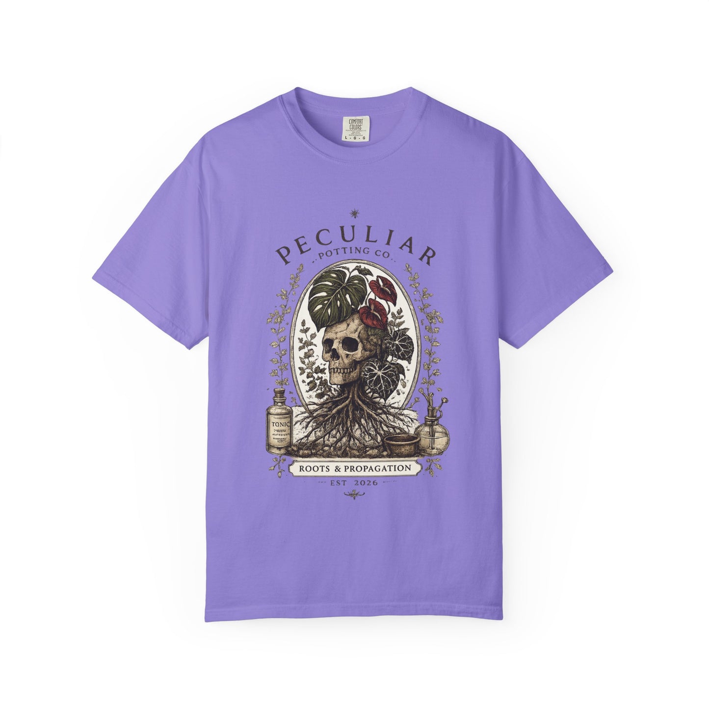 Peculiar Potting Co. 'Roots and Propagation' T-Shirt — Botanical Skull Tee