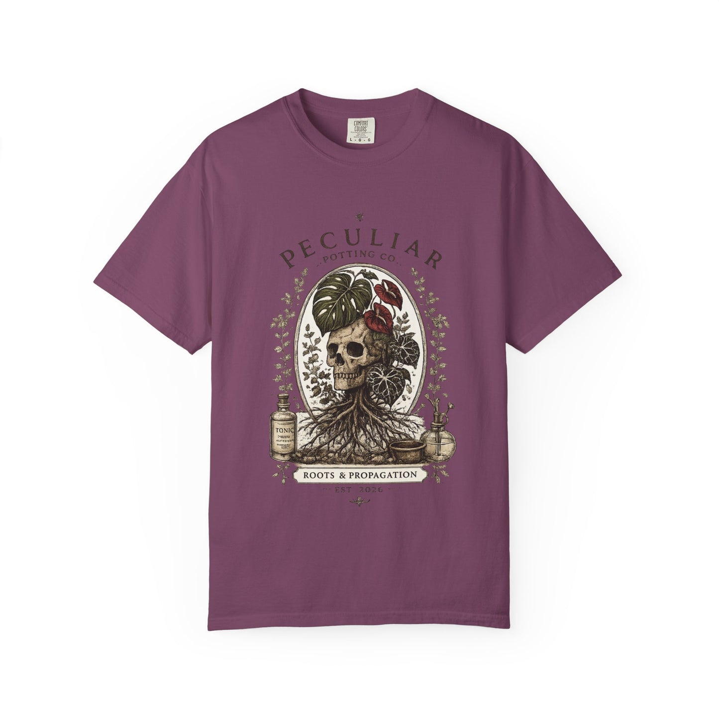 Peculiar Potting Co. 'Roots and Propagation' T-Shirt — Botanical Skull Tee