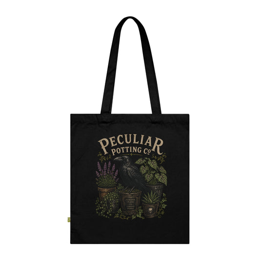 Tote Bag — "Peculiar Potting Co." Raven & Potted Plants Organic Cotton Tote