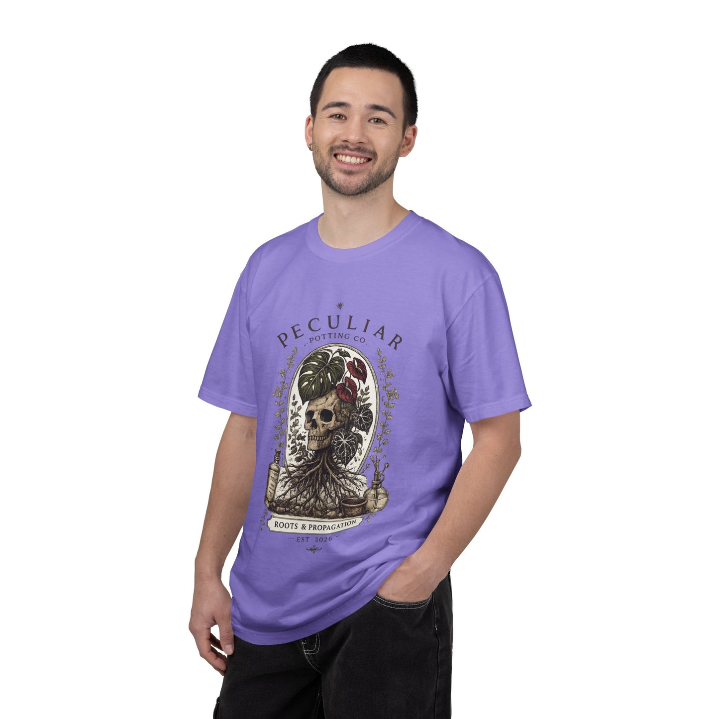 Peculiar Potting Co. 'Roots and Propagation' T-Shirt — Botanical Skull Tee