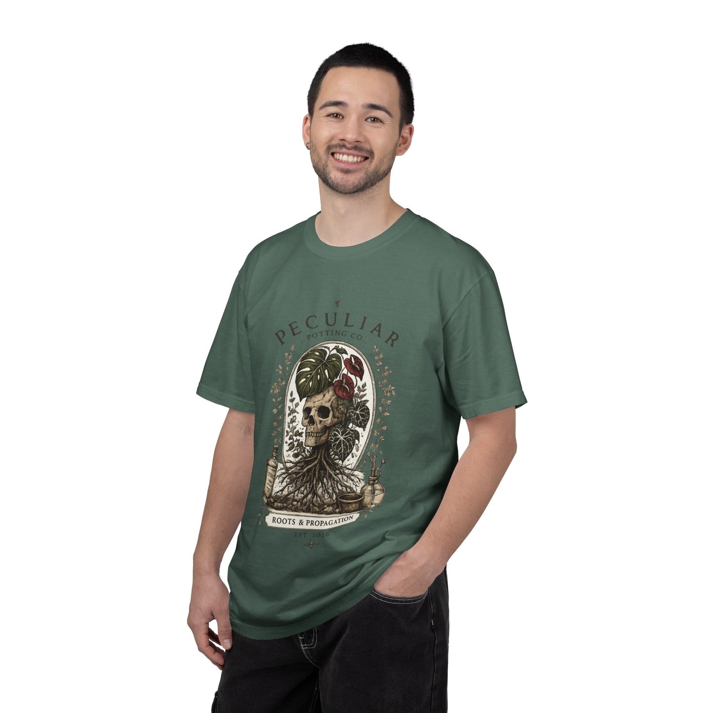 Peculiar Potting Co. 'Roots and Propagation' T-Shirt — Botanical Skull Tee