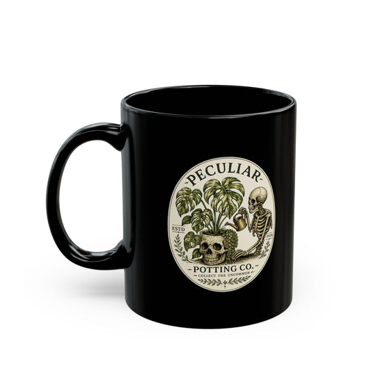 Collect the Uncommon Black Mug – Monstera Skeleton Coffee Cup (11oz, 15oz)