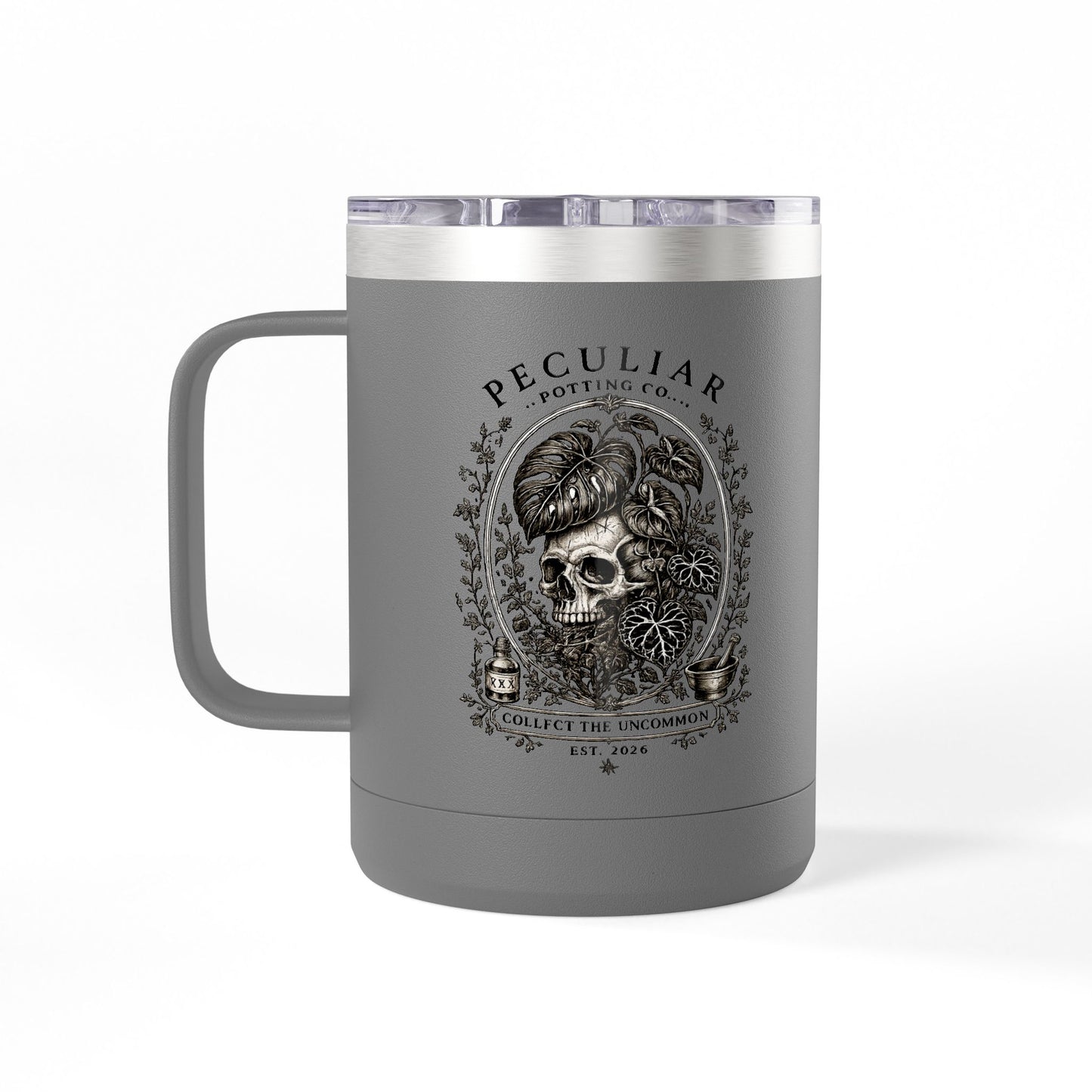 Peculiar Botanica Skull 15oz Travel Mug Tumbler