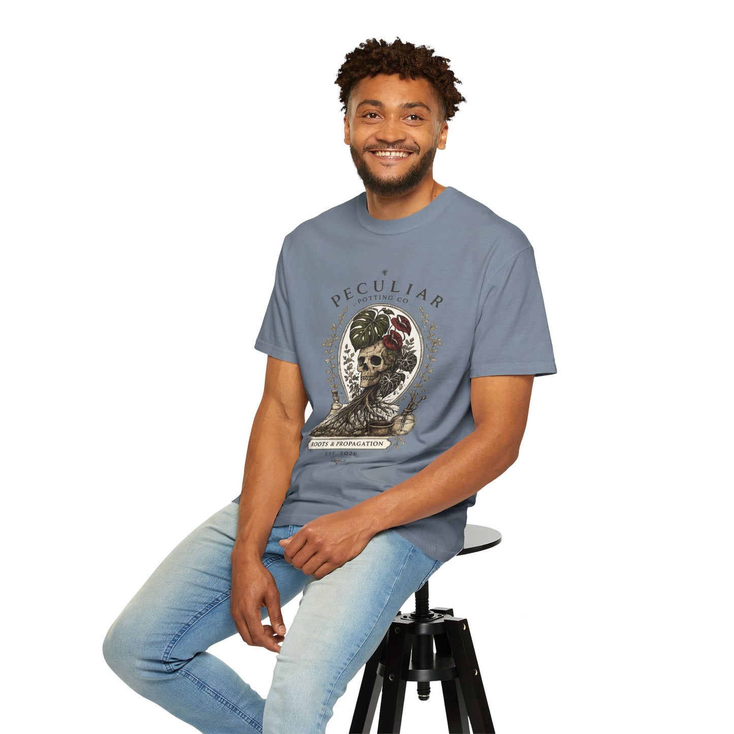 Peculiar Potting Co. 'Roots and Propagation' T-Shirt — Botanical Skull Tee