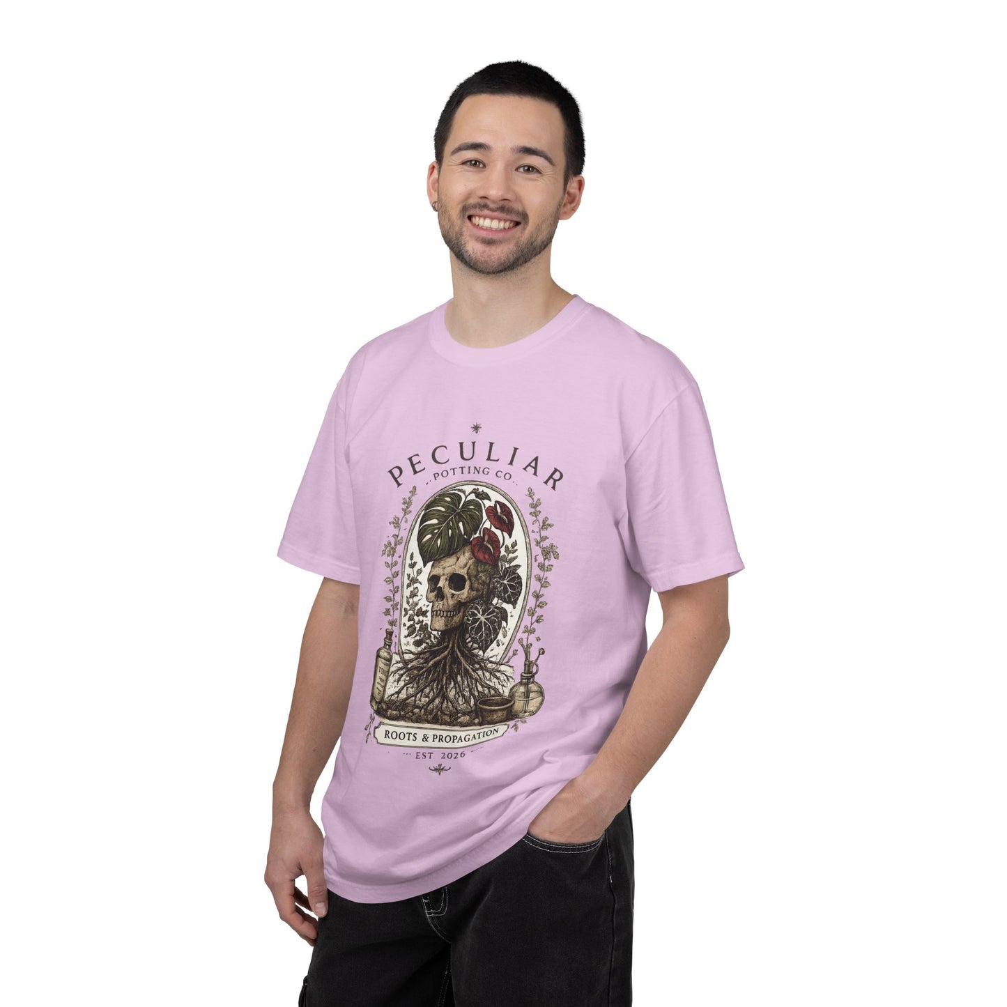 Peculiar Potting Co. 'Roots and Propagation' T-Shirt — Botanical Skull Tee